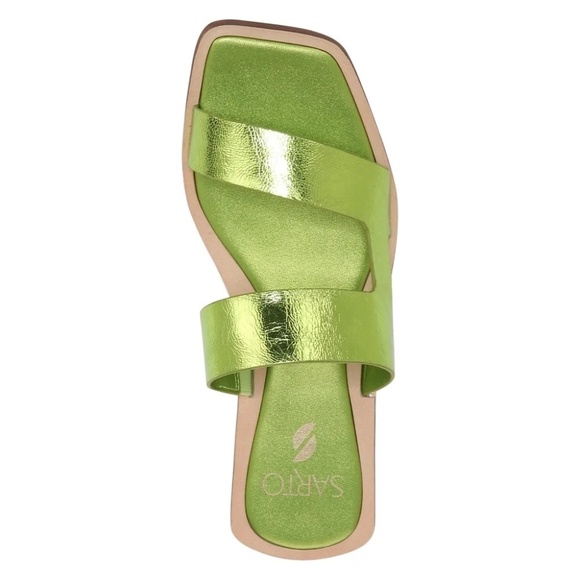 SARTO By Franco Sarto Shoes - Sarto Women’s Green metallic Leather Slip-On Sandals | Size 9 Gold Detail